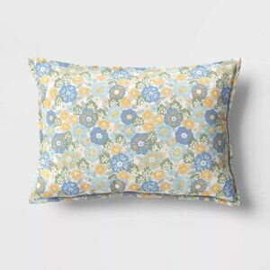 Target Room Essentials Printed Cotton Embroidery Lumbar Throw‎ Pillow Blue 2024